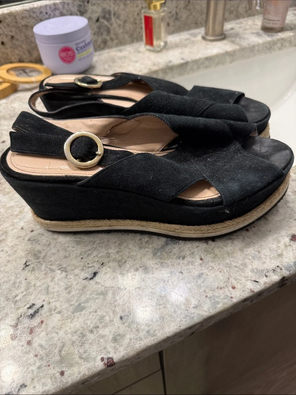 Peep toe platform wedge with ring detail